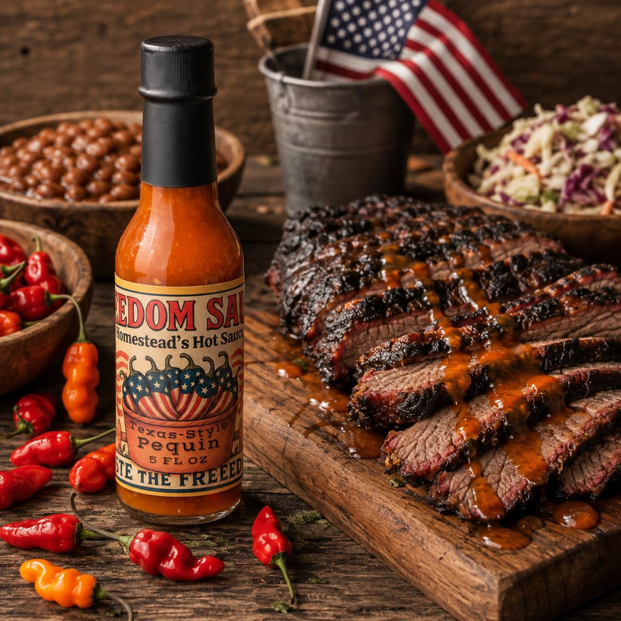 HOMESTEAD'S Freedom Sauce, Texas-Style Pequin Pepper Hot Sauce, All-Natural, Gluten Free, Zero Sugar, Low Sodium