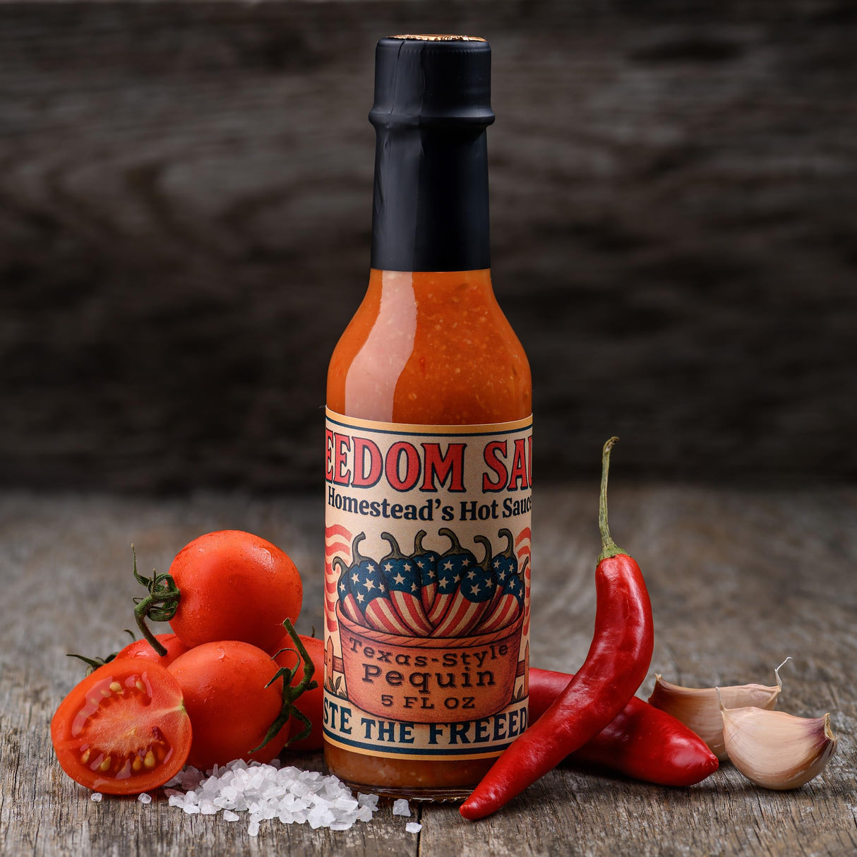 HOMESTEAD'S Freedom Sauce, Texas-Style Pequin Pepper Hot Sauce, All-Natural, Gluten Free, Zero Sugar, Low Sodium