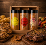 HOMESTEAD'S Salt-Free Seasoning Trio, 3 Flavors, Sodium-Free & No Salt Added, Vegan Spice Blend Gift Set, Garlic Onion Paprika Black Pepper Red Chili, for Burgers Steaks Chicken BBQ