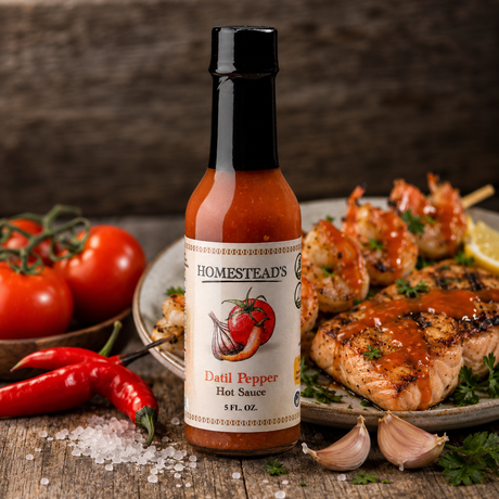 HOMESTEAD'S Hot Sauce 4-Pack, Inferno, Datil Pepper, Gourmet Blend & Green Chili, 5 oz Each, No Sugar Added, Vegan, Low Sodium