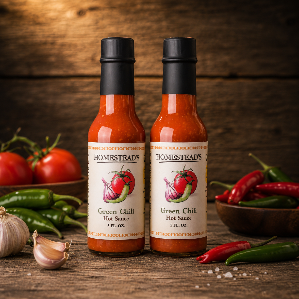 HOMESTEAD'S Green Chili Hot Sauce Duo, All-Natural, Farm-to-Table